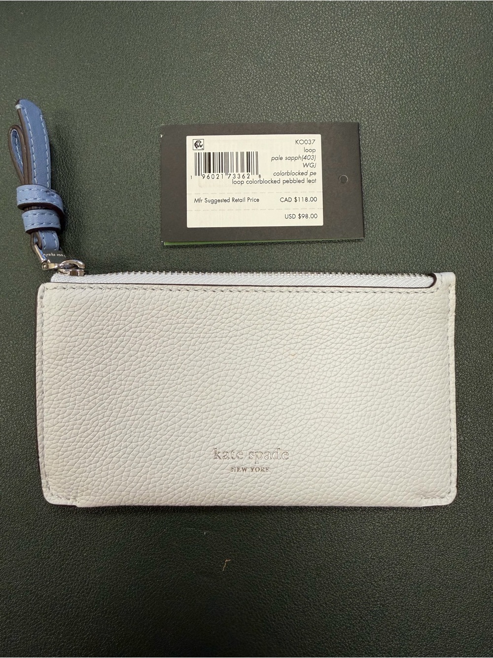 Kate Spade Pebbled Leather wallet in Pale Blue